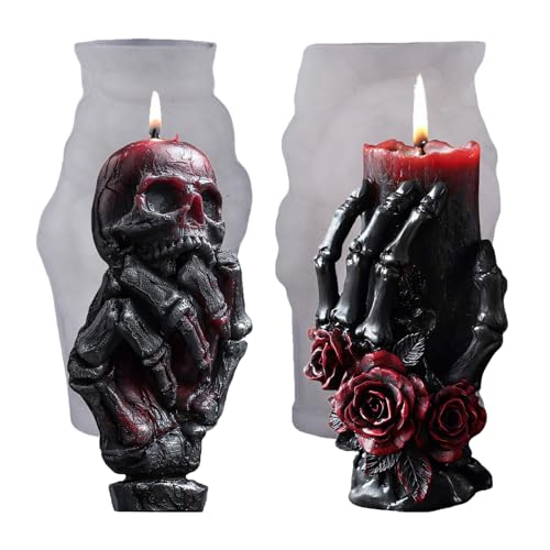 2 Stück Totenkopf Kerzenform, DIY Halloween Kerzen Gießform, Silikonformen Gießformen Halloween Kerzenformen Zum Gießen Rose und Skelett Deko, Silikonform Kerzen Giessform Für Aromatherapie (A+B) 2 Stück Totenkopf Kerzenform, DIY Halloween Kerzen Gießform, Silikonformen Gießformen Halloween Kerzenformen Zum Gießen Rose und Skelett Deko, Silikonform Kerzen Giessform Für Aromatherapie (A+B) von FONDUO