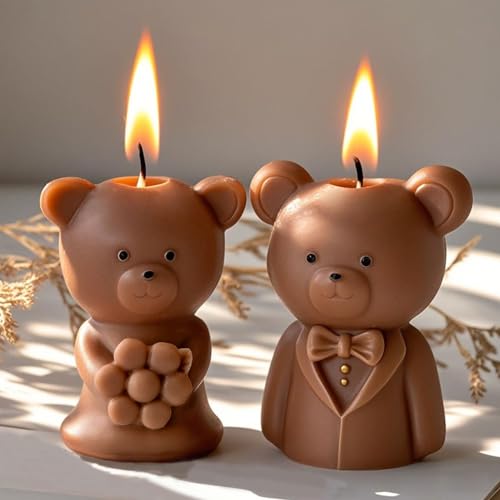3D Kerzenform Bär Kerzen Formen Silikon Kerzenformen Muttertag Silikonformen Kerzen Silikon Formen zum Gießen Frühling Kerzengießform DIY Home, Hochzeit, Muttertagsgeschenk Ornament (2 Stück) von FONDUO