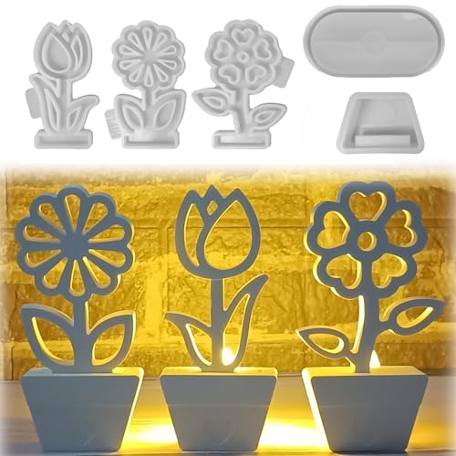 5 Stück Silikonform Frühling Gießformen Silikon Blumen mit Silikonformen Gießformen Tablett, Giessform Silikon Tischdeko Gips Zum Basteln für Drinnen Tisch Frühling Heimdekoration (B) von FONDUO