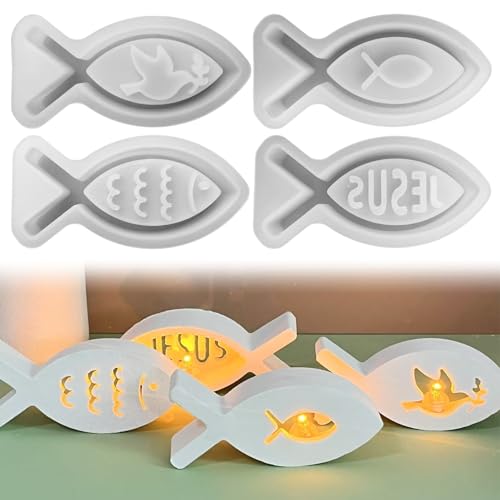 4 Stück Silikonformen Gießformen Kerzenhalter Frühling, Gießformen Silikon Fisch mit Friedenssymbol, Silikonform Teelichthalter, Silikon Gießform Ostern, Gipsformen zum Gießen für Frühling Dekoration 4 Stück Silikonformen Gießformen Kerzenhalter Frühling, Gießformen Silikon Fisch mit Friedenssymbol, Silikonform Teelichthalter, Silikon Gießform Ostern, Gipsformen zum Gießen für Frühling Dekoration von FONDUO