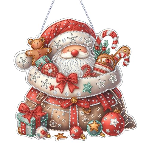 5D DIY Diamond Painting Weihnachten Deko Weihnachtsmann Diamant Painting Fensterbilder Weihnachtsdeko Fenster Hängend Diamond Painting Anhänger Weihnachten Türkranz Diamantmalerei Bilder Kinder (D) von FONDUO