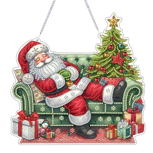 5D DIY Diamond Painting Weihnachten Deko Weihnachtsmann Diamant Painting Fensterbilder Weihnachtsdeko Fenster Hängend Diamond Painting Anhänger Weihnachten Türkranz Diamantmalerei Bilder Kinder (E) von FONDUO