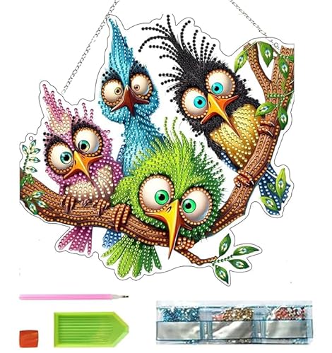 DIY Diamond Painting Fensterbilder Beidseitig, 5D Diamond Painting Vogel Deko Fenster, Diamant Painting Frühling Fensterdeko Hängend, Frühling Ostern Basteln Diamantmalerei Für Balkon Garten (A) von FONDUO