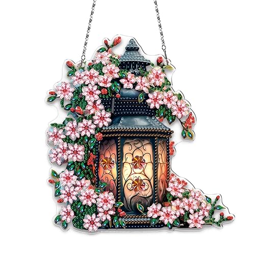 DIY Diamond Painting Fensterbilder Blumen Lampe Diamond Painting Frühling Deko Diamant Malerei Frühling Fenster Bilder Anhänger Fensterdeko Diamant Painting Frühling Bastelset Fenster für Tür Wand (A) von FONDUO