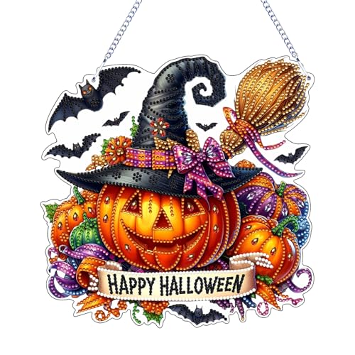 DIY Doppelseitig Diamond Painting Halloween Deko Kranz, Kürbis Deko Halloween Diamant Malerei Fensterbilder Herbst Anhänger, Diamant Painting Fensterdeko Bild, Diamantmalerei Türkranz Basteln (C) von FONDUO