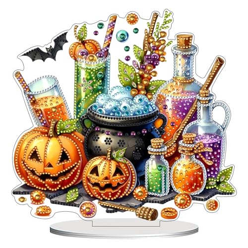 DIY Doppelseitig Diamond Painting Halloween Deko Kranz, Kürbis Deko Halloween Diamant Malerei Fensterbilder Herbst Anhänger, Diamant Painting Fensterdeko Bild, Diamantmalerei Türkranz Basteln (D) von FONDUO