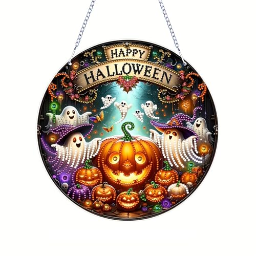 Halloween Dekoration, Fenster Feko Halloween Diamond Painting Fensterbilder, Diamond Painiting Anhänger, Diamond Painting Türkranz Halloween Mosaik Bastelset, Diamantmalerei Für Tür Garten Herbst (A) von FONDUO