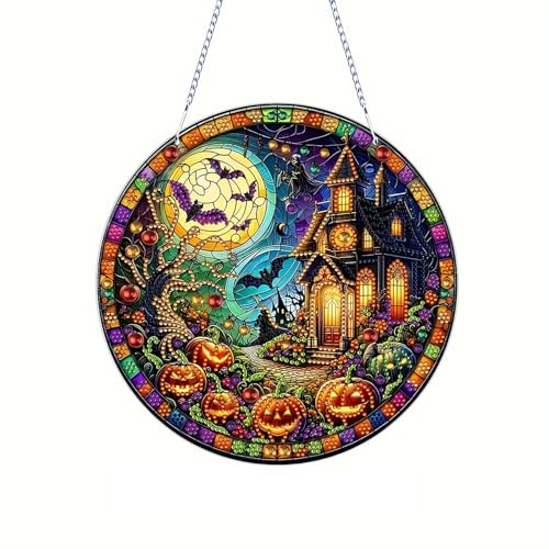 Halloween Dekoration, Fenster Deko Halloween Diamond Painting Fensterbilder, DIY Diamond Painiting Anhänger, Diamond Painting Türkranz Halloween Mosaik Bastelset, Diamantmalerei Für Geschenk (C) von FONDUO