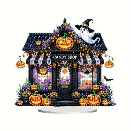 Diamond Painting Halloween Stehend Kunst Set, DIY Diamond Painting Tischdeko, Diamant Malerei Aufsteller Deko Halloween Tisch Dekoration Mosaik Basteln Diamantmalerei Bild Ornament Herbst Deko (D) von FONDUO