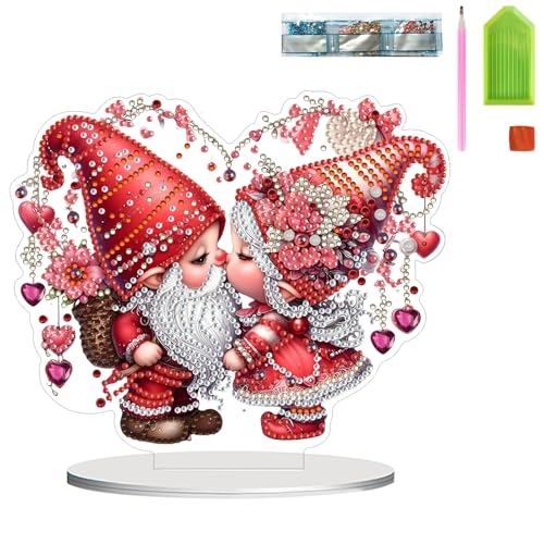 Diamond Painting Wichtel Set für Valentinstag Doppelseitig Diamant Painting Bilder Ornament Tischdeko DIY Valentinstag Deko Diamond Malerei Kits 5D Zwerge Diamond Painting für Heimdekoration (A) von FONDUO