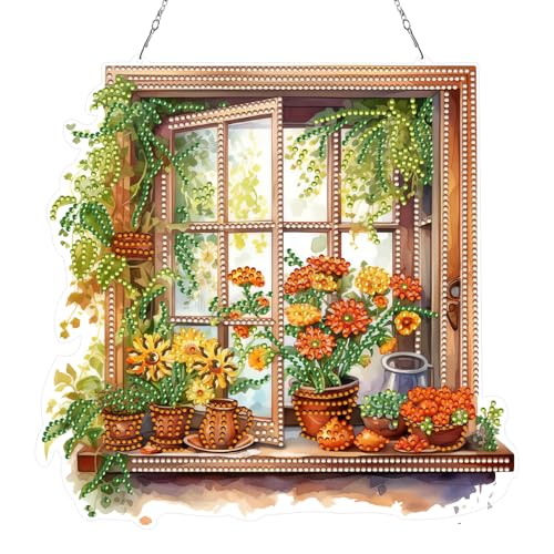FONDUO DIY Diamond Painting Fensterdeko Frühling Hängend, Diamant Painting Frühling Ostern Deko, 5D Diamond Painting Fensterbilder Anhänger, Diamant Malerei Basteln Fenster, Frühling Hängedeko (B) von FONDUO