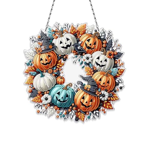 FONDUO DIY Diamond Painting Halloween Fensterbilder, Diamant Painting Kürbis Geist Girlande Deko Herbst Halloween Diamant Malerei Anhänger Fensterdeko Hängend Basteln Diamantmalerei Türkranz (B) von FONDUO