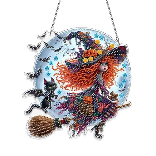 FONDUO DIY Diamond Painting Halloween Fensterbilder, Diamant Painting Kürbis Geist Girlande Deko Herbst Halloween Diamant Malerei Anhänger Fensterdeko Hängend Basteln Diamantmalerei Türkranz (C) von FONDUO