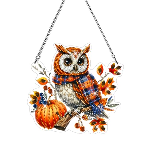 FONDUO Diamond Painting Fensterbilder Eule Kürbis Herbst Deko Fenster Windspiel Diamant Malerei Kit Diamond Painting Anhänger Fensterdeko Diamantmalerei Türkranz Für Wand Tür Garten Herbstdeko (C) von FONDUO