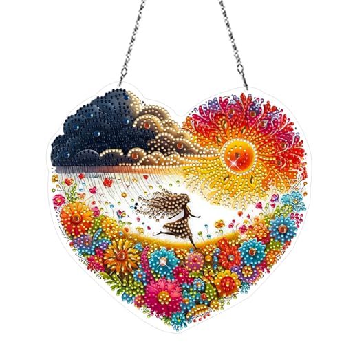 FONDUO Diamond Painting Frühling Sommer, DIY Diamant Painting Fensterbilder Ostern Basteln Kinder Erwachsener Geschenk, Diamant Malerei Anhänger Beidseitig, Fenster Balkon Deko Diamantmalerei (A) von FONDUO
