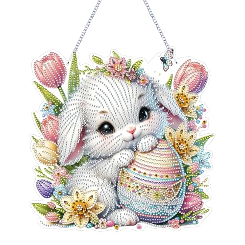 FONDUO Diamond Painting Kit Ostern, Doppelseitig Türkranz Diamond Painting Ornamente Hängende, DIY Mosaik Hase Diamant Malerei, Frühling Fensterdeko Geschenk, 5D Diamond Painting Ostern Hase Deko (A) FONDUO Diamond Painting Kit Ostern, Doppelseitig Türkranz Diamond Painting Ornamente Hängende, DIY Mosaik Hase Diamant Malerei, Frühling Fensterdeko Geschenk, 5D Diamond Painting Ostern Hase Deko (A) von FONDUO