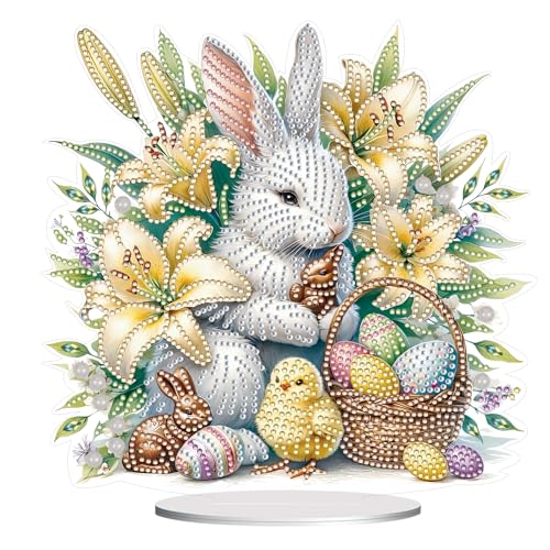 FONDUO Diamond Painting Ostern, 5D Diamond Painting Ornament für Tischdeko, Malerei Kits DIY Osterhase und Ostereier Diamant Painting, Diamant Painting Geschenk für Ostern Frühling Deko (C) von FONDUO