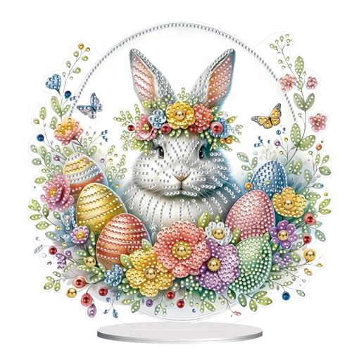 FONDUO Diamond Painting Ostern, 5D Diamond Painting Ornament für Tischdeko, Malerei Kits DIY Osterhase und Ostereier Diamant Painting, Diamant Painting Geschenk für Ostern Frühling Deko (D) von FONDUO