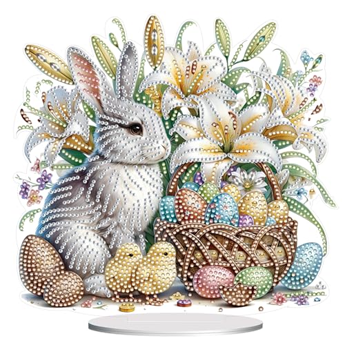 FONDUO Diamond Painting Ostern, 5D Diamond Painting Ornament für Tischdeko, Malerei Kits DIY Osterhase und Ostereier Diamant Painting, Diamant Painting Geschenk für Ostern Frühling Deko (F) von FONDUO