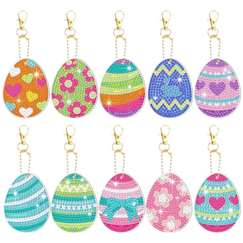 FONDUO Diamond Painting Ostern Basteln Set, Doppelseitige Diamond Painting Osterei Anhänger, DIY Diamant Painting Schlüsselanhänger Ostern Geschenke für Kinder, Diamant Malerei Kits Frühling Deko (E) von FONDUO