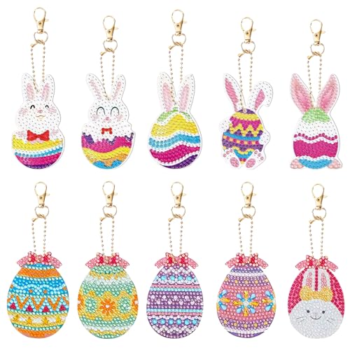 FONDUO Diamond Painting Ostern Basteln Set, Doppelseitige Diamond Painting Osterei Anhänger, DIY Diamant Painting Schlüsselanhänger Ostern Geschenke für Kinder, Diamant Malerei Kits Frühling Deko (D) von FONDUO