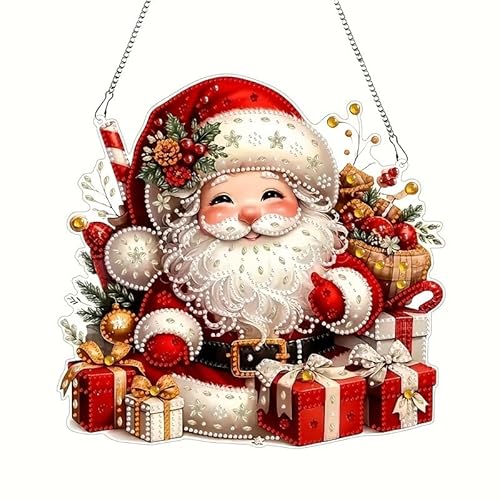 FONDUO Diamond Painting Weihnachten Diamond Painting Fensterbilder Weihnachtsdeko Bild Diamant Malerei Weihnachtsmann Anhänger Diamantmalerei Türkranz Für Weihnachten Basteln Fensterdeko Hängend (A) von FONDUO