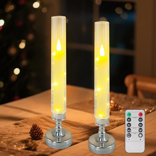 Flammenlose LED Kerzen 2er Set, Elektrische Kerzen Mit Fernbedienung Und Timer, Tischdeko Kerzen Licht Batteriebetrieben, Kerzenhalter Deko LED Beleuchtung Für Party Geburtstage Heimdekoration (C) von FONDUO