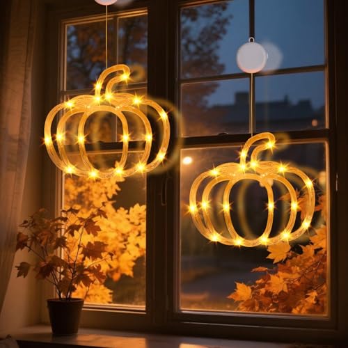 Herbstdeko LED Kürbis Licht Herbst Dekoration Innen Fensterlichter mit Saugnapf Wasserdicht Herbst Deko Fenster Lichter Halloween Deko Kürbis Lichterkette Fensterdeko Herbst Halloween Dekoration (Bx2) Herbstdeko LED Kürbis Licht Herbst Dekoration Innen Fensterlichter mit Saugnapf Wasserdicht Herbst Deko Fenster Lichter Halloween Deko Kürbis Lichterkette Fensterdeko Herbst Halloween Dekoration (Bx2) von FONDUO