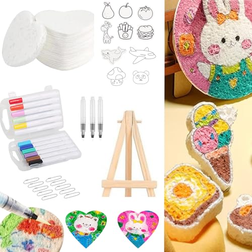 Magic Puffy Paint, 3D Schaumstoff Malset Kinder, Bastelsets Für Kinder Mit 12 Farben Stifte Und 10 Leinwand Schwamm, DIY Magisches Textur-Malset, Sommer Spielzeug Für Mädchen Geschenk (Herz) von FONDUO