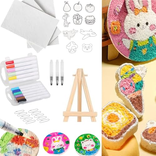 Magic Puffy Paint, 3D Schaumstoff Malset Kinder, Bastelsets Für Kinder Mit 12 Farben Stifte Und 10 Leinwand Schwamm, DIY Magisches Textur-Malset, Sommer Spielzeug Für Mädchen Geschenk (Quadrat) von FONDUO