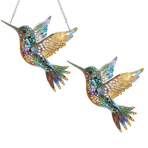 Sonnenfänger Prisma Kolibri, Fensterdeko Hängend Kolibri Suncatcher, Acryl Sonnenfänger zum Aufhängen Gartendeko, Weihnachtsbaum Hängende Ornamente für Fenster Garten Basteln Deko (Diamond Painting) von FONDUO