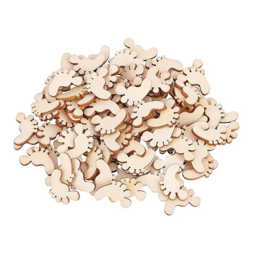 FONGKNOX 100 Stück Naturholz-Scheiben in Fußform, Holzscheiben, Weihnachtsdekorationen, Holzausschnitte, unfertige Holzarbeiten, Nähen, DIY, Scarpbooking-Knöpfe von FONGKNOX