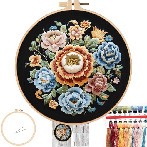 FONNUY Blumen-Stickset, Kreuzstich-Set für Anfänger, handgefertigtes Handwerk mit gedruckten Mustern für Anfänger und Erwachsene, leicht verständliche Farbfaden-Nadelarbeiten, 20,3 cm (Blütenblätter von FONNUY