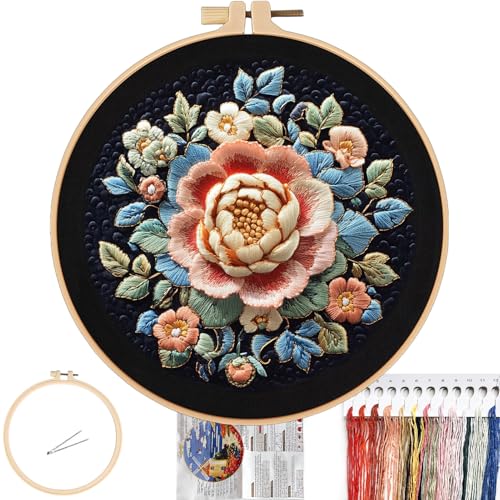 FONNUY Blumen-Stickset, Kreuzstich-Sets für Anfänger, handgefertigtes Handwerk mit gedruckten Mustern für Anfänger und Erwachsene, leicht verständliche Farbfaden-Nadelarbeiten, 20,3 cm (volle Blüte) von FONNUY