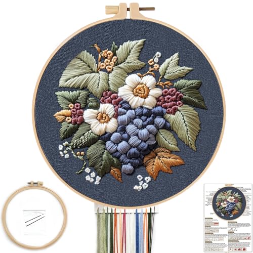 FONNUY Stickset für Anfänger, vorgestanztes Muster für Erwachsene mit Reifen, leicht verständliche Farbfaden-Nadelarbeit, 20,3 cm (8 Zoll), Blau von FONNUY