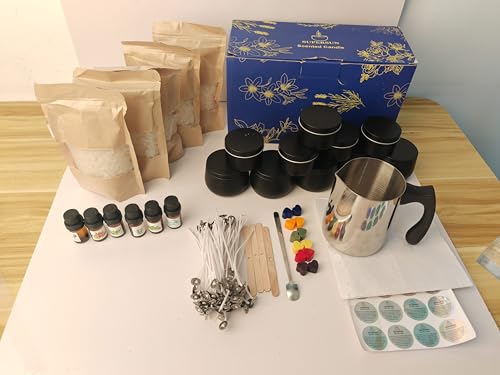 FONTOEN Kerzenherstellungsset, 8 schwarze Behälter, 6 ätherische Öle, Bienenwachs, Zubehör für handgefertigte Kerzen von FONTOEN