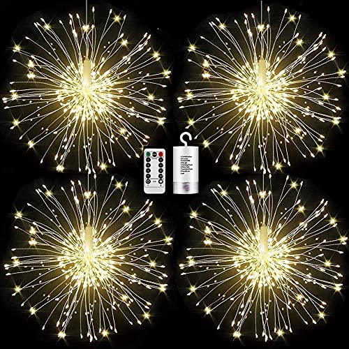 Led Feuerwerk Lichterkette AußEn & Innen Weihnachtslicht Weihnachten Deko für Garten,Led Lichterketten Feuerwerk Lichter Batteriebetrieben Wasserdicht Mit Fernbedienung,8 Modi -4 Stück von FOOING