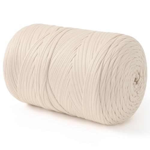 T-Shirt-Garn, 260 Yards T-Shirt-Häkelgarn, 800 g, elastisches Handstrickgarn, T-Shirt-Garn zum Häkeln von Taschen, Körben, Kissen, Heimdekoration, DIY Handwerk (Beige) von FOPUGT