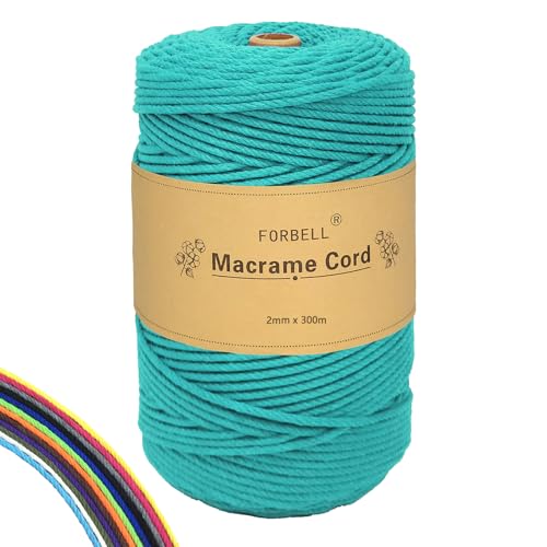 FORBELL Makramee Garn, 2mm x 300m Premium Baumwollgarn, DIY Handwerk (Aquablau, 2 mm x 300 M) von FORBELL
