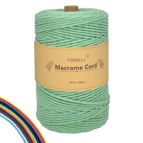 FORBELL Makramee Garn, 2mm x 300m Premium Baumwollgarn, DIY Handwerk (Bohnengrün, 2 mm x 300 M) von FORBELL