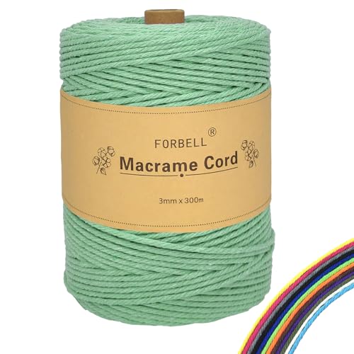 FORBELL Makramee Garn, 2mm x 300m Premium Baumwollgarn, DIY Handwerk (Bohnengrün, 3 mm x 300 M) von FORBELL