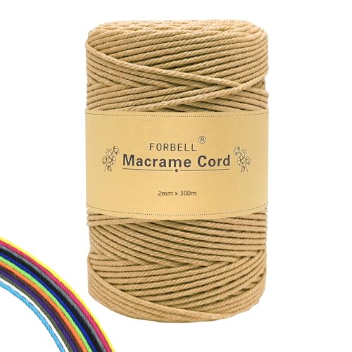 FORBELL Makramee Garn, 2mm x 300m Premium Baumwollgarn, DIY Handwerk (Hellbraun, 2 mm x 300 M) von FORBELL