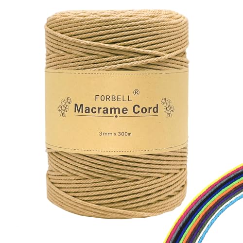 FORBELL Makramee Garn, 2mm x 300m Premium Baumwollgarn, DIY Handwerk (Hellbraun, 3 mm x 300 M) von FORBELL