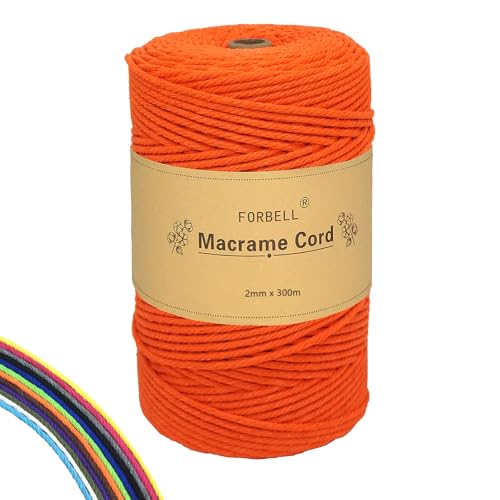 FORBELL Makramee Garn, 2mm x 300m Premium Baumwollgarn, DIY Handwerk (Orange, 2 mm x 300 M) von FORBELL