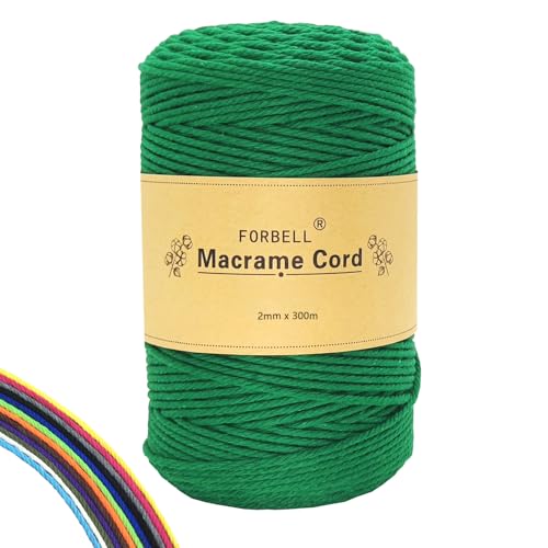 FORBELL Makramee Garn, 2mm x 300m Premium Baumwollgarn, DIY Handwerk (Smaragdgrün, 2 mm x 300 M) von FORBELL