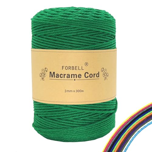 FORBELL Makramee Garn, 2mm x 300m Premium Baumwollgarn, DIY Handwerk (Smaragdgrün, 3 mm x 300 M) von FORBELL