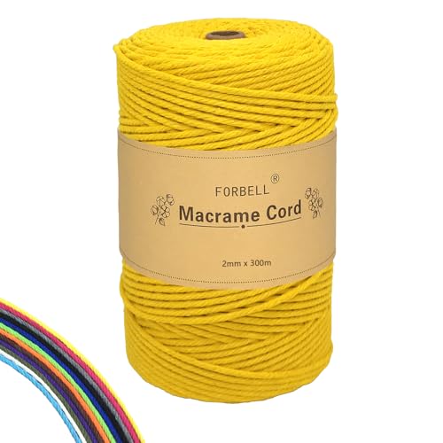 FORBELL Makramee Garn, 2mm x 300m Premium Baumwollgarn, DIY Handwerk (Zitronengelb, 2 mm x 300 M) von FORBELL