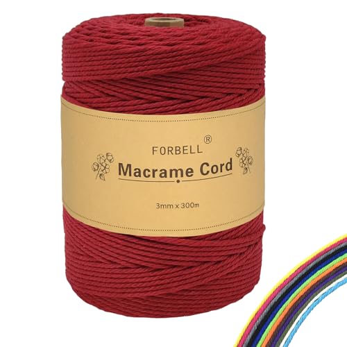 FORBELL Makramee Garn, 3mm x 300m Premium Baumwollgarn, DIY Handwerk (Bordeaux Rot) von FORBELL