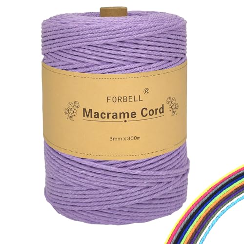 FORBELL Makramee Garn, 3mm x 300m Premium Baumwollgarn, DIY Handwerk (Hellviolett) von FORBELL