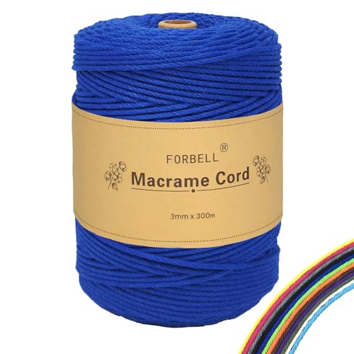 FORBELL Makramee Garn, 3mm x 300m Premium Baumwollgarn, DIY Handwerk (Juwelenblau) von FORBELL